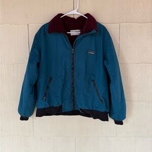VTG L.L. Bean Mens Fleece Lined Bomber Ski Jacket Made In USA Sz L Teal/maroon